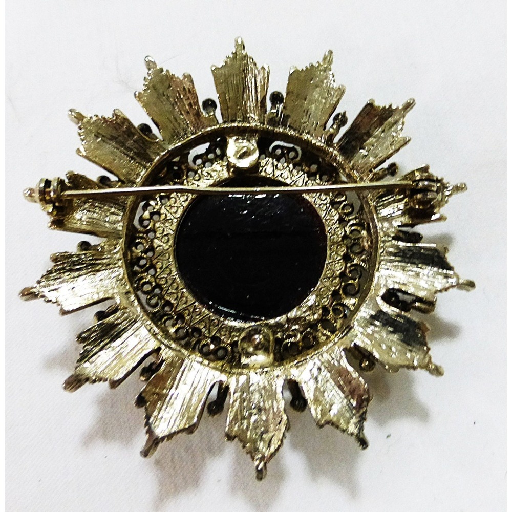 Vtg Onyx silver star brooch pin pendant earring set goth renaissance celestial - Picture 2 of 3